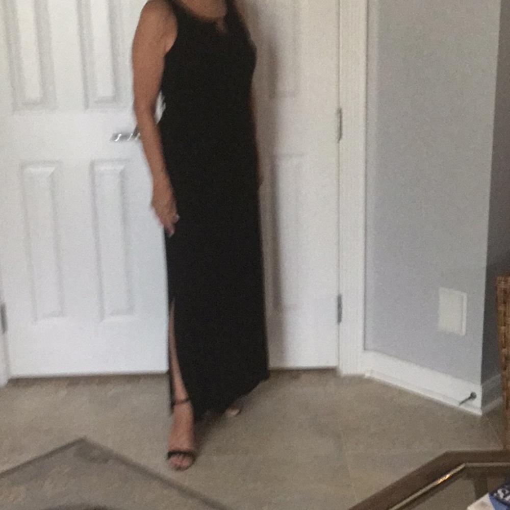 Full length black rayon and spandex..